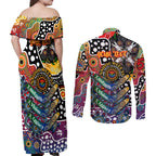Personalised Crows AFL Celebrating 50 Years of Naidoc Couples Matching Off Shoulder Maxi Dress and Long Sleeve Button Shirt NAIDOC Week 2025 Aboriginal