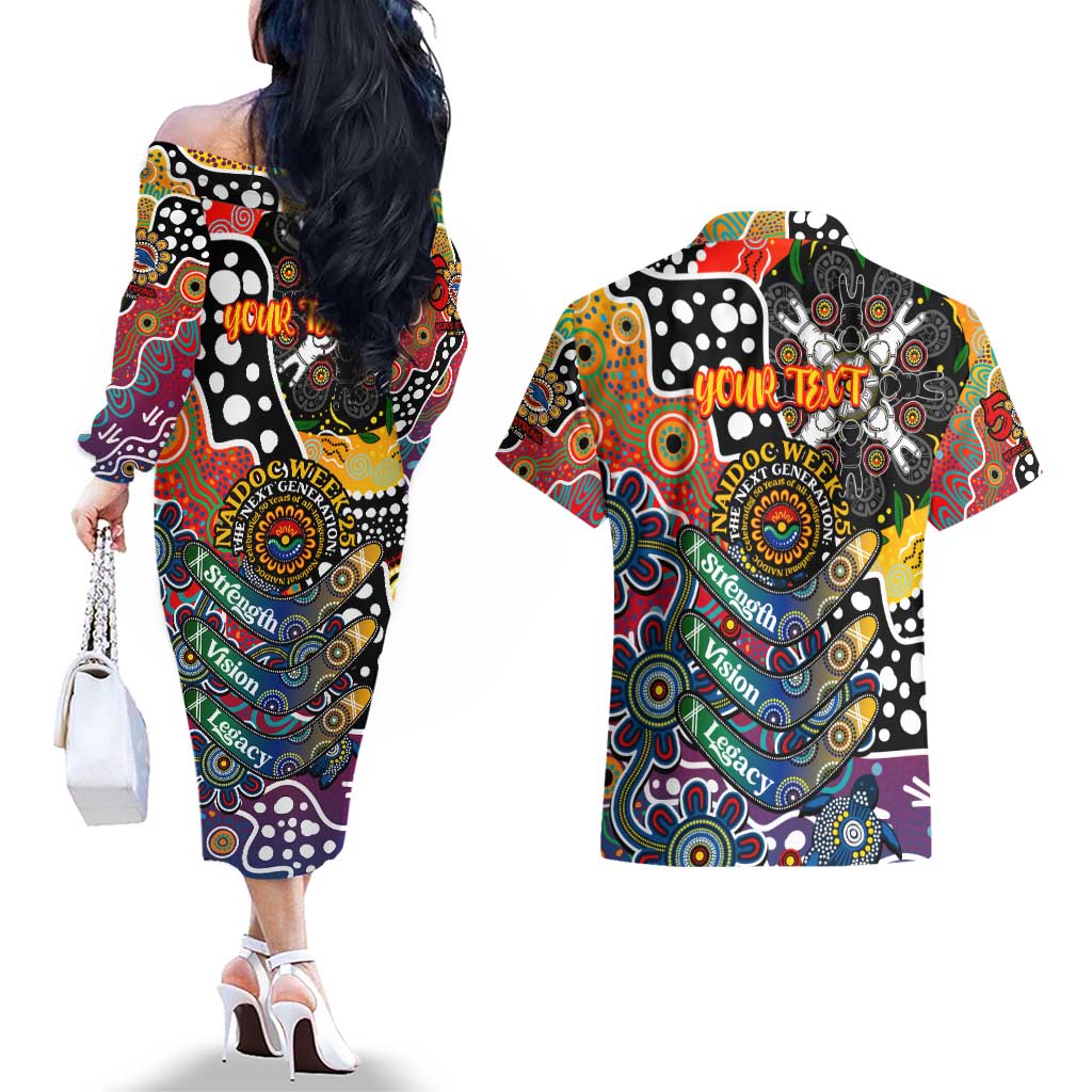 Personalised Crows AFL Celebrating 50 Years of Naidoc Couples Matching Off The Shoulder Long Sleeve Dress and Hawaiian Shirt NAIDOC Week 2025 Aboriginal