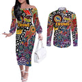 Personalised Crows AFL Celebrating 50 Years of Naidoc Couples Matching Off The Shoulder Long Sleeve Dress and Long Sleeve Button Shirt NAIDOC Week 2025 Aboriginal