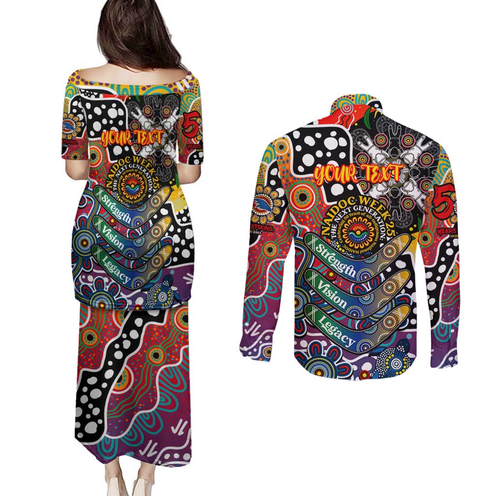 Personalised Crows AFL Celebrating 50 Years of Naidoc Couples Matching Puletasi and Long Sleeve Button Shirt NAIDOC Week 2025 Aboriginal
