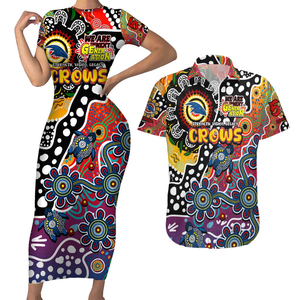 Personalised Crows AFL Celebrating 50 Years of Naidoc Couples Matching Short Sleeve Bodycon Dress and Hawaiian Shirt NAIDOC Week 2025 Aboriginal