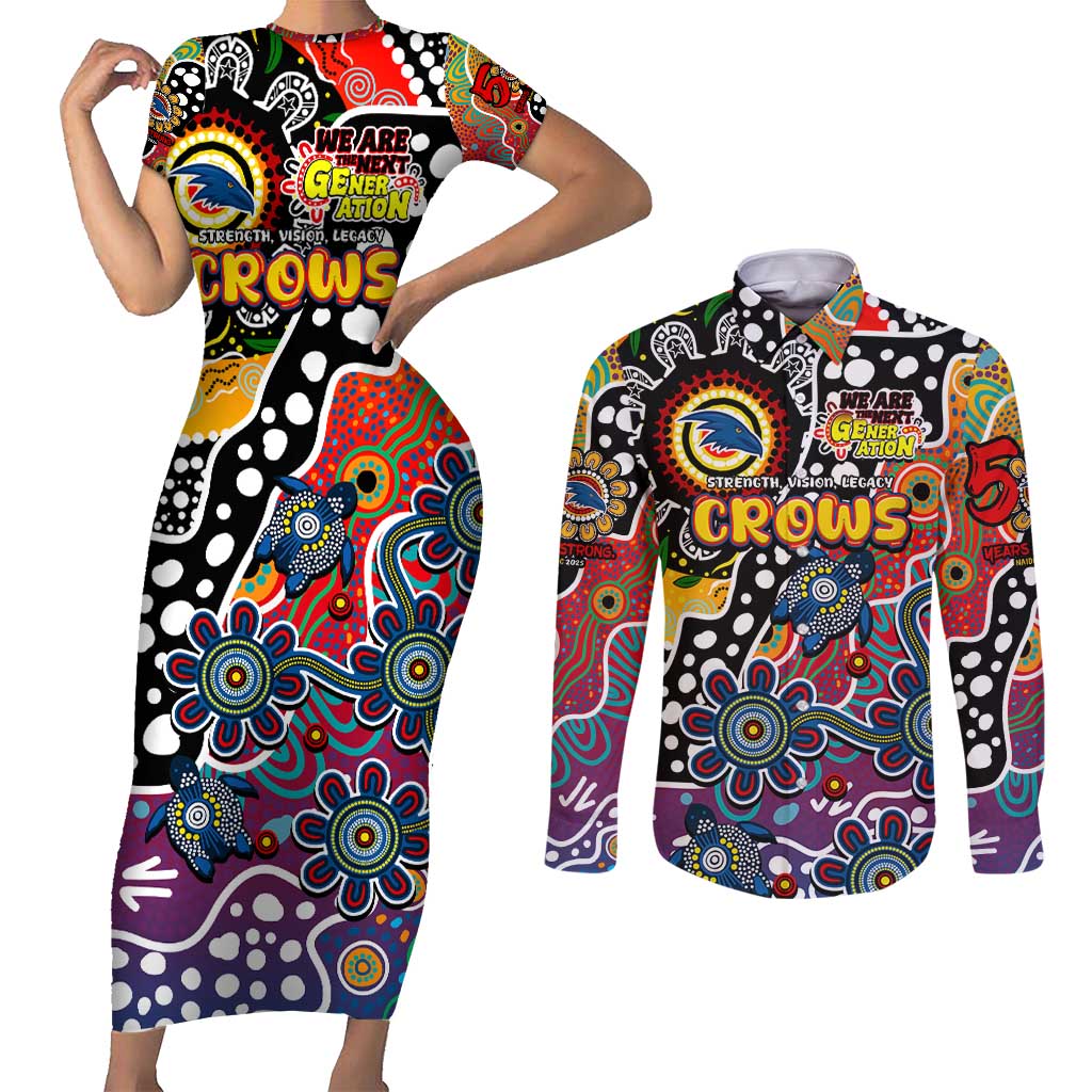 Personalised Crows AFL Celebrating 50 Years of Naidoc Couples Matching Short Sleeve Bodycon Dress and Long Sleeve Button Shirt NAIDOC Week 2025 Aboriginal