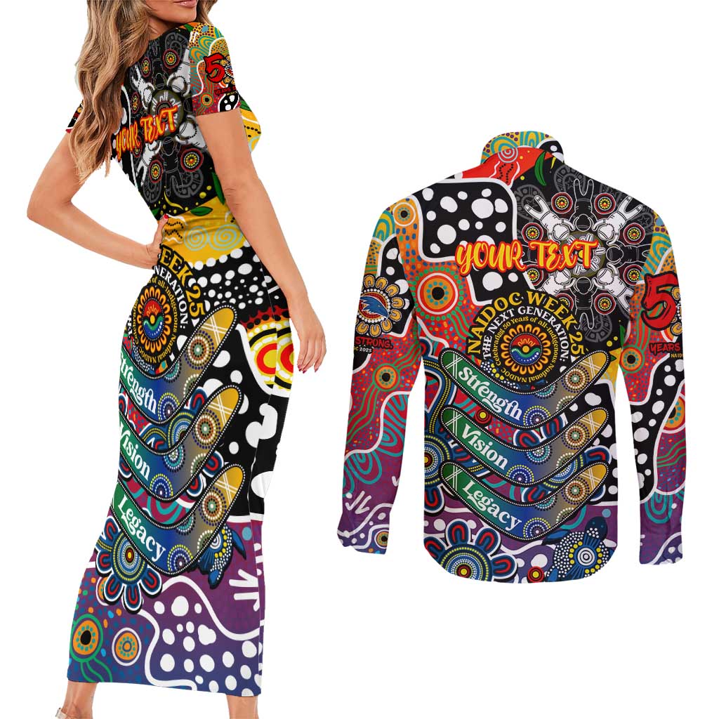 Personalised Crows AFL Celebrating 50 Years of Naidoc Couples Matching Short Sleeve Bodycon Dress and Long Sleeve Button Shirt NAIDOC Week 2025 Aboriginal