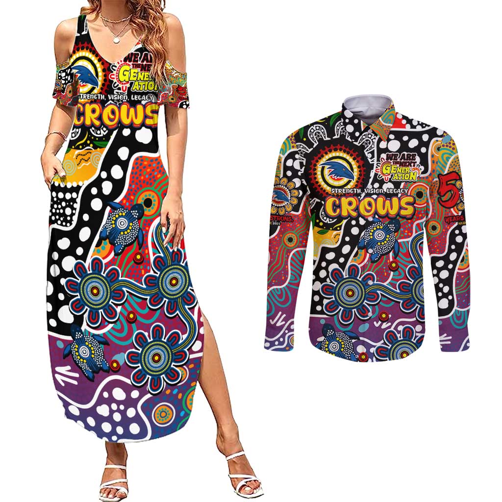Personalised Crows AFL Celebrating 50 Years of Naidoc Couples Matching Summer Maxi Dress and Long Sleeve Button Shirt NAIDOC Week 2025 Aboriginal