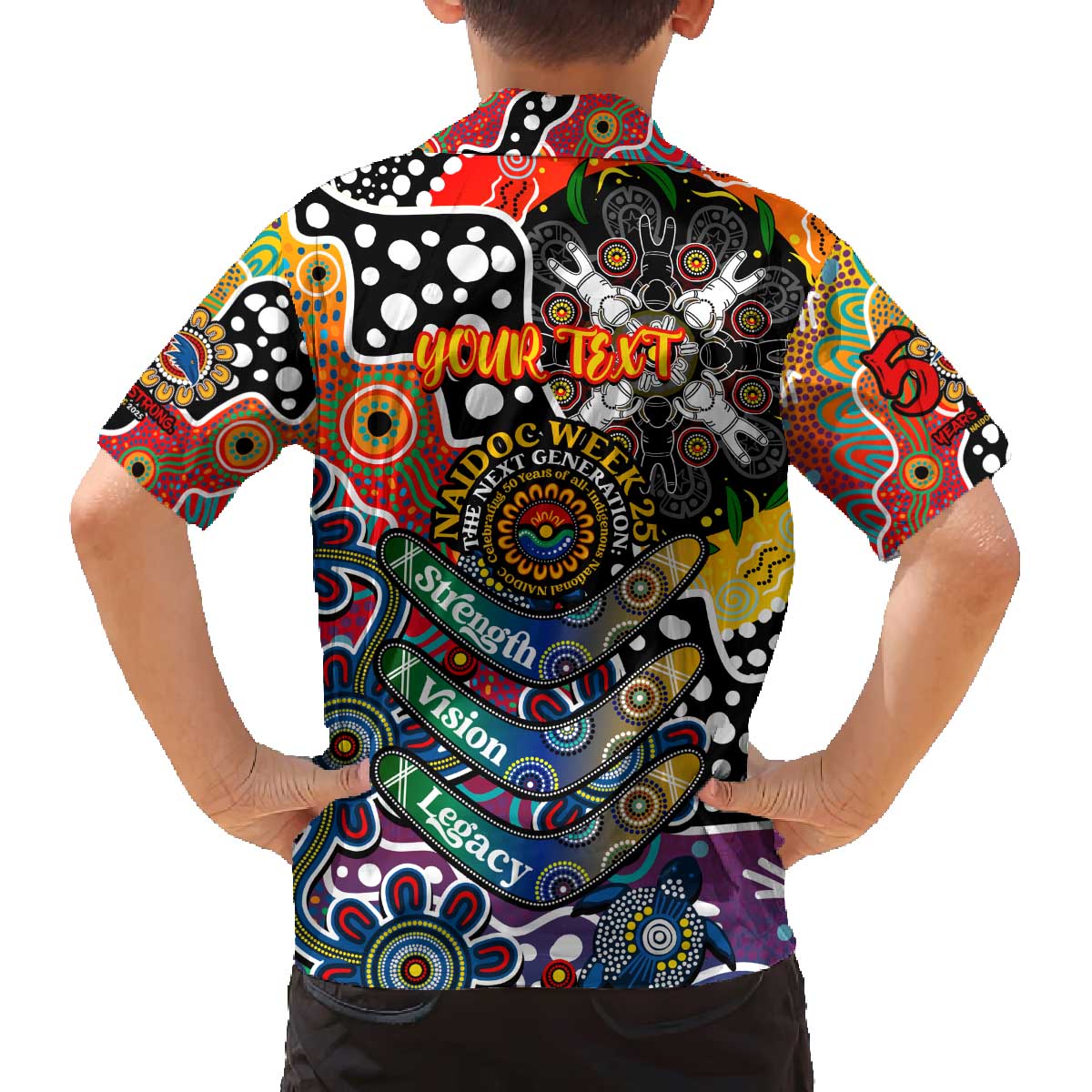 Personalised Crows AFL Celebrating 50 Years of Naidoc Family Matching Off The Shoulder Long Sleeve Dress and Hawaiian Shirt NAIDOC Week 2025 Aboriginal
