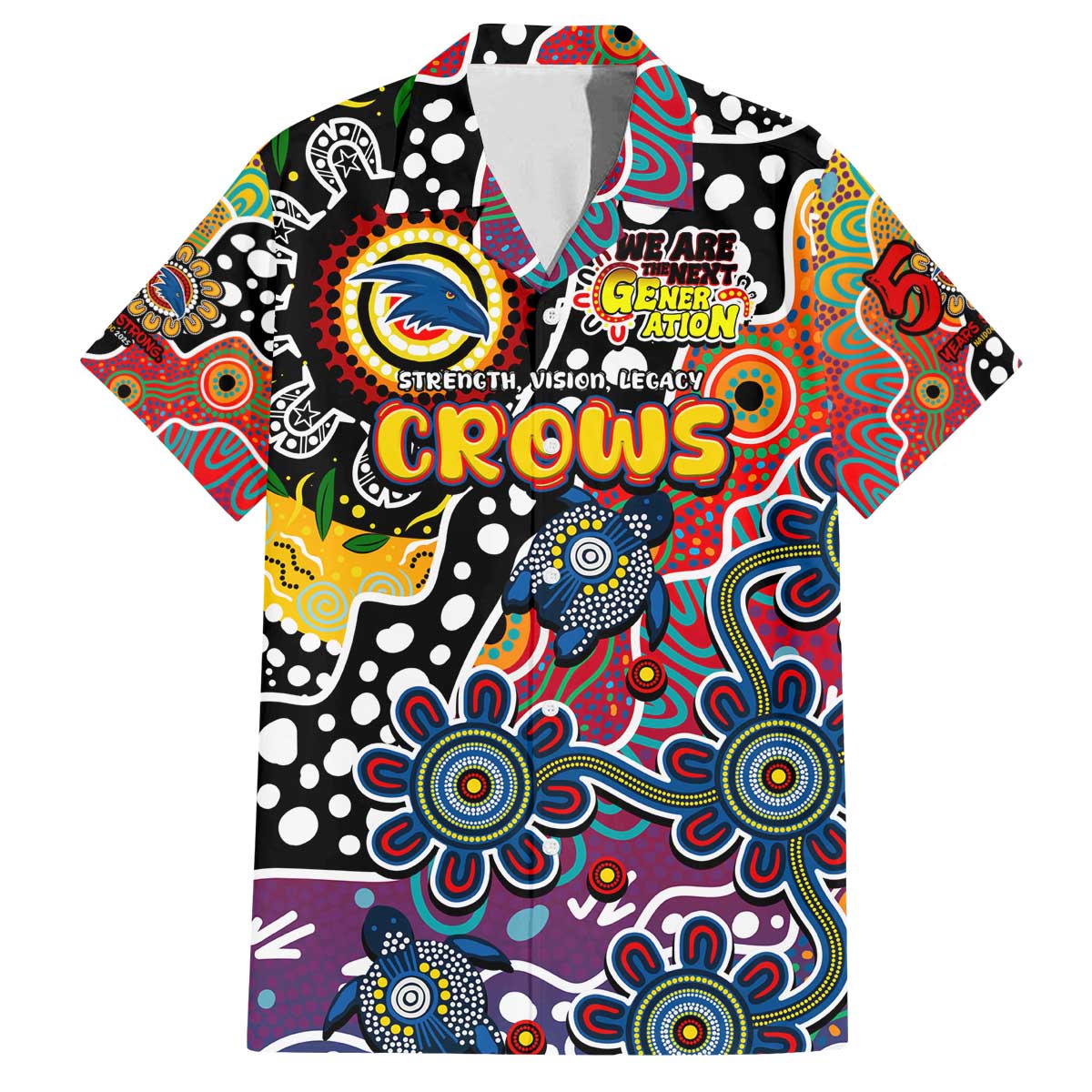 Personalised Crows AFL Celebrating 50 Years of Naidoc Family Matching Off The Shoulder Long Sleeve Dress and Hawaiian Shirt NAIDOC Week 2025 Aboriginal