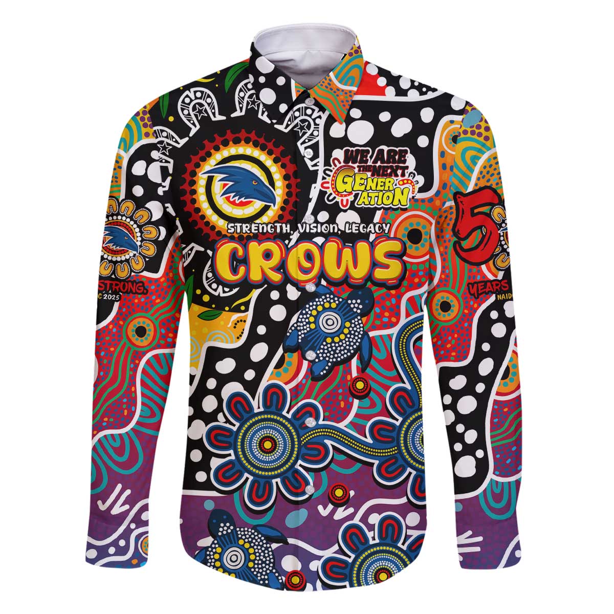 Personalised Crows AFL Celebrating 50 Years of Naidoc Family Matching Off The Shoulder Long Sleeve Dress and Hawaiian Shirt NAIDOC Week 2025 Aboriginal