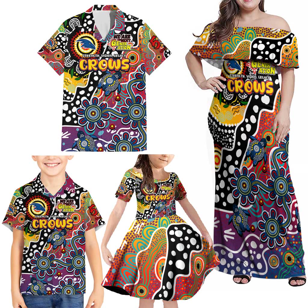 Personalised Crows AFL Celebrating 50 Years of Naidoc Family Matching Off Shoulder Maxi Dress and Hawaiian Shirt NAIDOC Week 2025 Aboriginal
