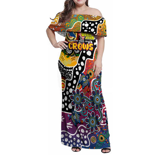 Personalised Crows AFL Celebrating 50 Years of Naidoc Family Matching Off Shoulder Maxi Dress and Hawaiian Shirt NAIDOC Week 2025 Aboriginal
