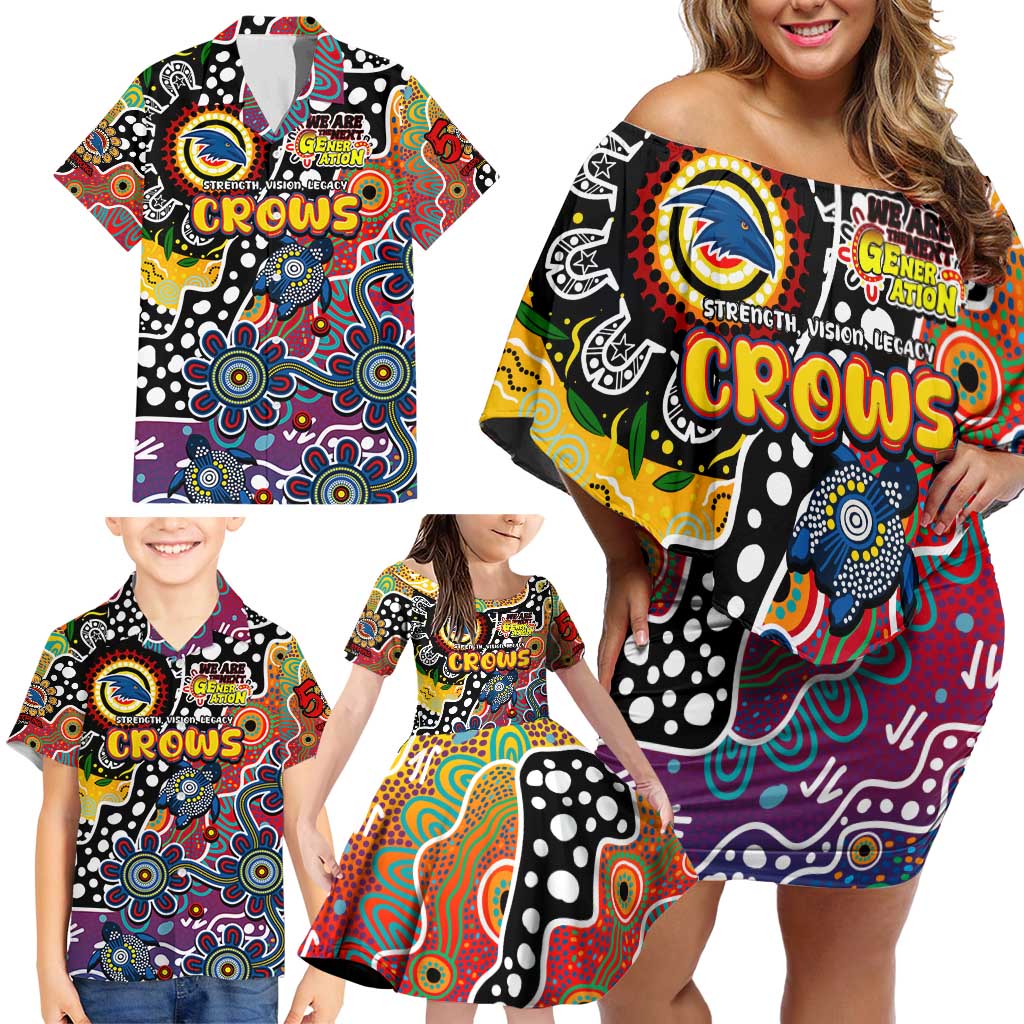 Personalised Crows AFL Celebrating 50 Years of Naidoc Family Matching Off Shoulder Short Dress and Hawaiian Shirt NAIDOC Week 2025 Aboriginal
