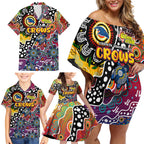 Personalised Crows AFL Celebrating 50 Years of Naidoc Family Matching Off Shoulder Short Dress and Hawaiian Shirt NAIDOC Week 2025 Aboriginal