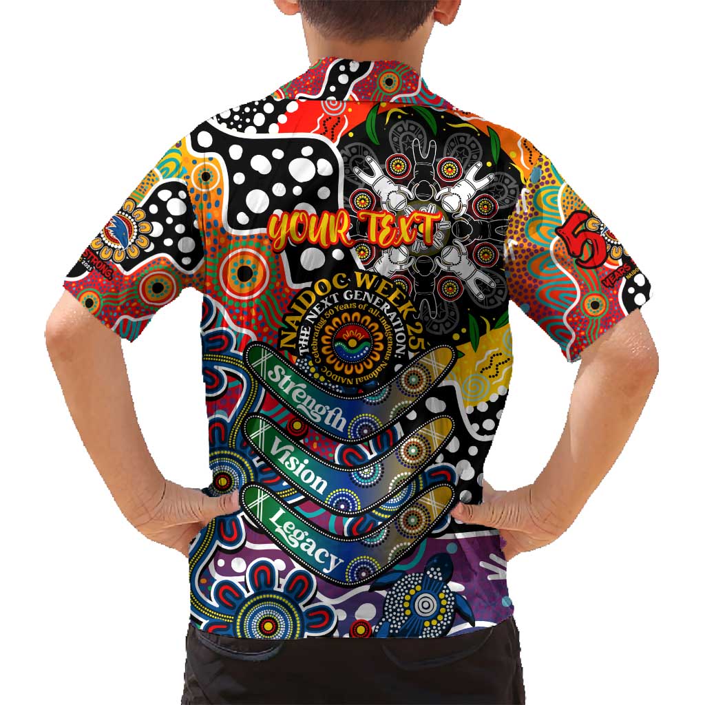 Personalised Crows AFL Celebrating 50 Years of Naidoc Family Matching Off Shoulder Short Dress and Hawaiian Shirt NAIDOC Week 2025 Aboriginal