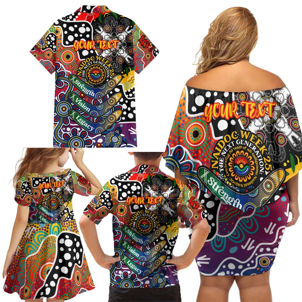 Personalised Crows AFL Celebrating 50 Years of Naidoc Family Matching Off Shoulder Short Dress and Hawaiian Shirt NAIDOC Week 2025 Aboriginal