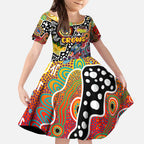 Personalised Crows AFL Celebrating 50 Years of Naidoc Kid Short Sleeve Dress NAIDOC Week 2025 Aboriginal
