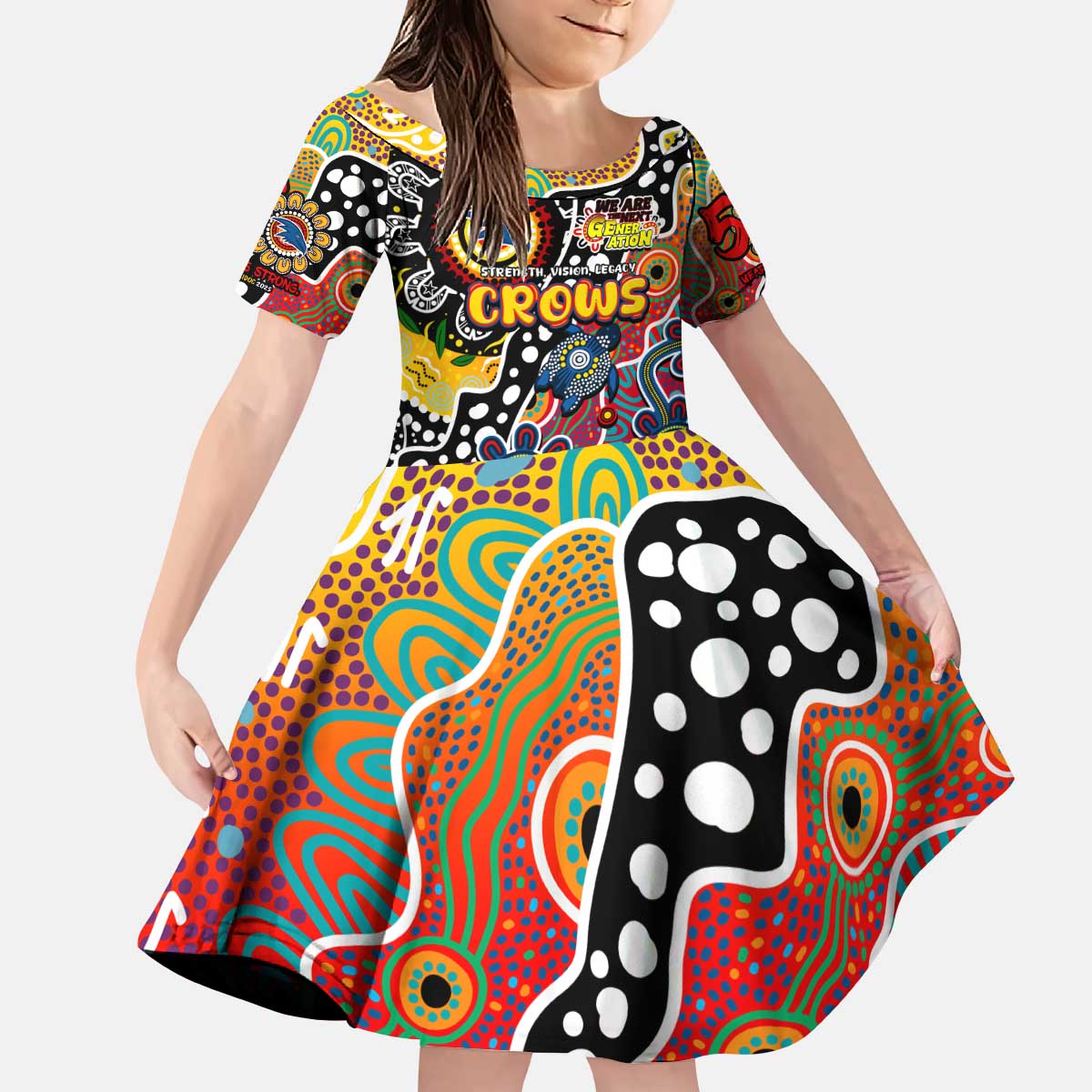 Personalised Crows AFL Celebrating 50 Years of Naidoc Kid Short Sleeve Dress NAIDOC Week 2025 Aboriginal