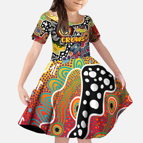 Personalised Crows AFL Celebrating 50 Years of Naidoc Kid Short Sleeve Dress NAIDOC Week 2025 Aboriginal