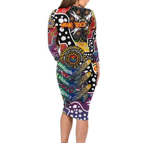 Personalised Crows AFL Celebrating 50 Years of Naidoc Long Sleeve Bodycon Dress NAIDOC Week 2025 Aboriginal