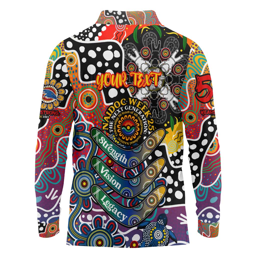 Personalised Crows AFL Celebrating 50 Years of Naidoc Long Sleeve Polo Shirt NAIDOC Week 2025 Aboriginal
