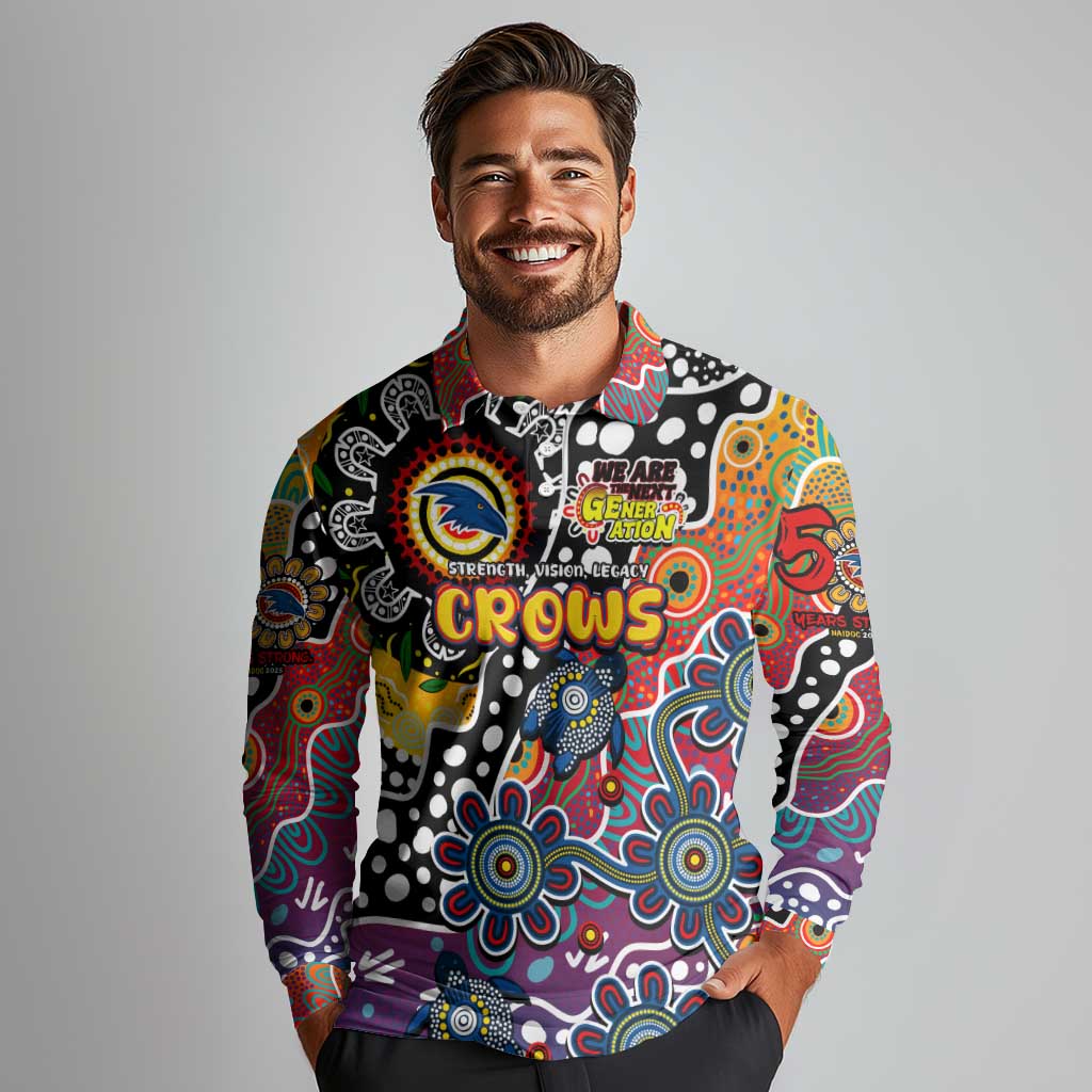 Personalised Crows AFL Celebrating 50 Years of Naidoc Long Sleeve Polo Shirt NAIDOC Week 2025 Aboriginal