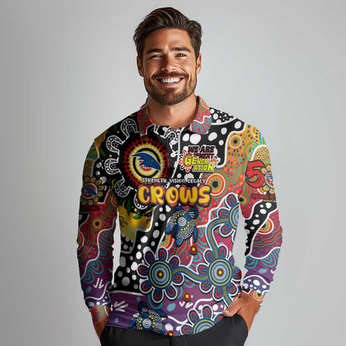 Personalised Crows AFL Celebrating 50 Years of Naidoc Long Sleeve Polo Shirt NAIDOC Week 2025 Aboriginal