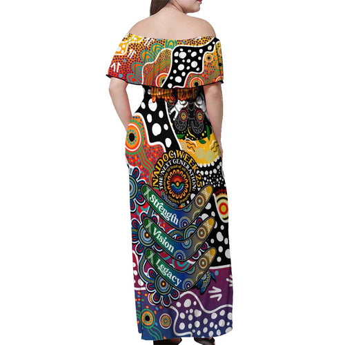 Personalised Crows AFL Celebrating 50 Years of Naidoc Off Shoulder Maxi Dress NAIDOC Week 2025 Aboriginal