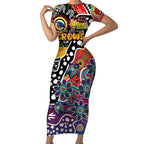 Personalised Crows AFL Celebrating 50 Years of Naidoc Short Sleeve Bodycon Dress NAIDOC Week 2025 Aboriginal