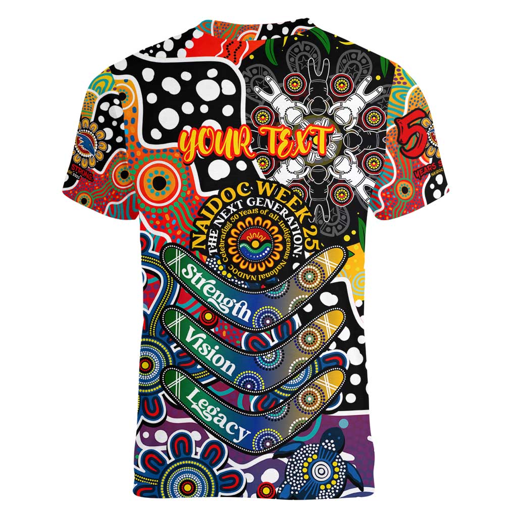 Personalised Crows AFL Celebrating 50 Years of Naidoc Women V-Neck T-Shirt NAIDOC Week 2025 Aboriginal