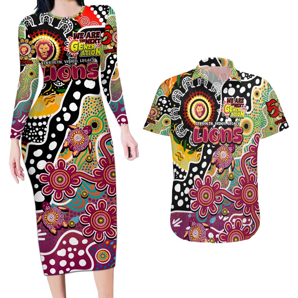 Personalised Lions AFL Celebrating 50 Years of Naidoc Couples Matching Long Sleeve Bodycon Dress and Hawaiian Shirt NAIDOC Week 2025 Aboriginal