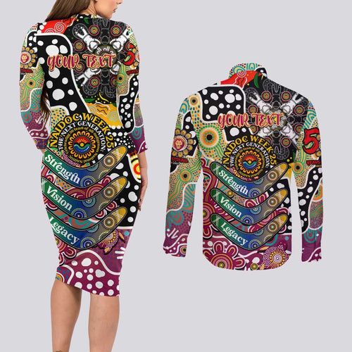 Personalised Lions AFL Celebrating 50 Years of Naidoc Couples Matching Long Sleeve Bodycon Dress and Long Sleeve Button Shirt NAIDOC Week 2025 Aboriginal
