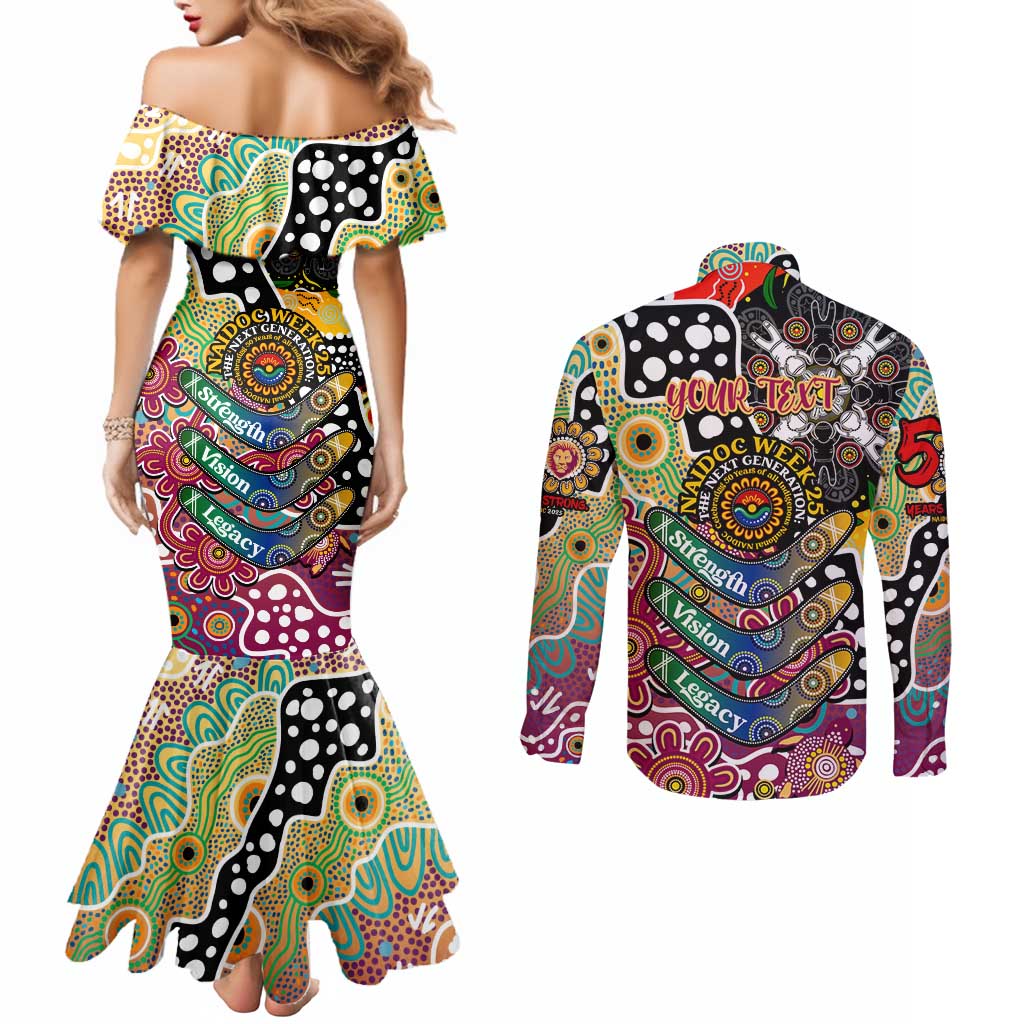 Personalised Lions AFL Celebrating 50 Years of Naidoc Couples Matching Mermaid Dress and Long Sleeve Button Shirt NAIDOC Week 2025 Aboriginal