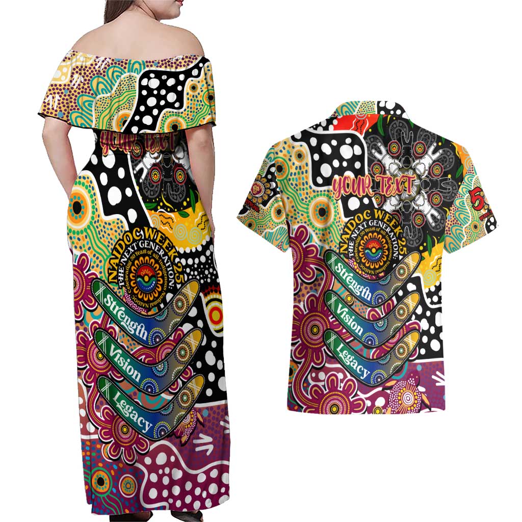 Personalised Lions AFL Celebrating 50 Years of Naidoc Couples Matching Off Shoulder Maxi Dress and Hawaiian Shirt NAIDOC Week 2025 Aboriginal