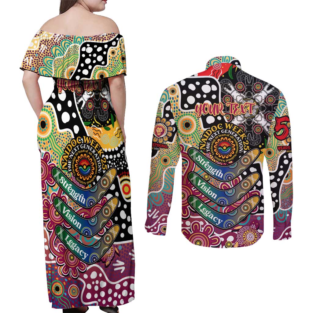 Personalised Lions AFL Celebrating 50 Years of Naidoc Couples Matching Off Shoulder Maxi Dress and Long Sleeve Button Shirt NAIDOC Week 2025 Aboriginal