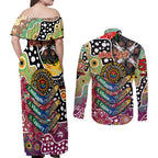Personalised Lions AFL Celebrating 50 Years of Naidoc Couples Matching Off Shoulder Maxi Dress and Long Sleeve Button Shirt NAIDOC Week 2025 Aboriginal