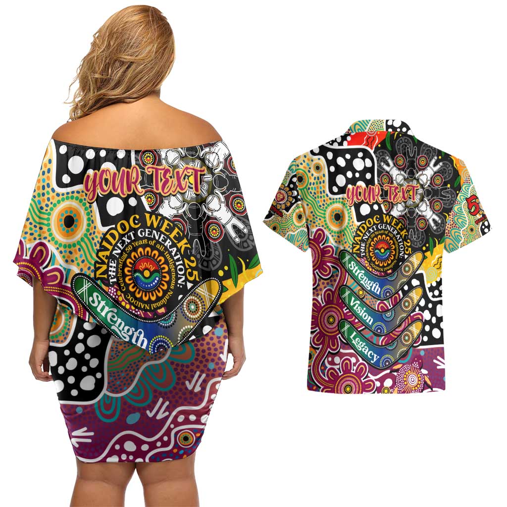 Personalised Lions AFL Celebrating 50 Years of Naidoc Couples Matching Off Shoulder Short Dress and Hawaiian Shirt NAIDOC Week 2025 Aboriginal