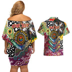 Personalised Lions AFL Celebrating 50 Years of Naidoc Couples Matching Off Shoulder Short Dress and Hawaiian Shirt NAIDOC Week 2025 Aboriginal