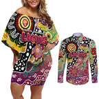 Personalised Lions AFL Celebrating 50 Years of Naidoc Couples Matching Off Shoulder Short Dress and Long Sleeve Button Shirt NAIDOC Week 2025 Aboriginal