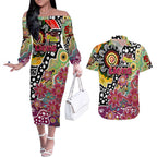 Personalised Lions AFL Celebrating 50 Years of Naidoc Couples Matching Off The Shoulder Long Sleeve Dress and Hawaiian Shirt NAIDOC Week 2025 Aboriginal