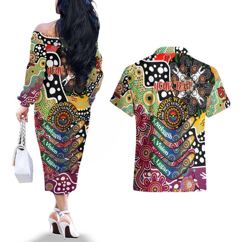 Personalised Lions AFL Celebrating 50 Years of Naidoc Couples Matching Off The Shoulder Long Sleeve Dress and Hawaiian Shirt NAIDOC Week 2025 Aboriginal