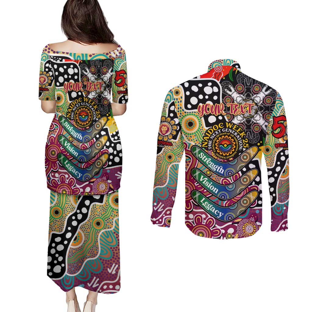 Personalised Lions AFL Celebrating 50 Years of Naidoc Couples Matching Puletasi and Long Sleeve Button Shirt NAIDOC Week 2025 Aboriginal
