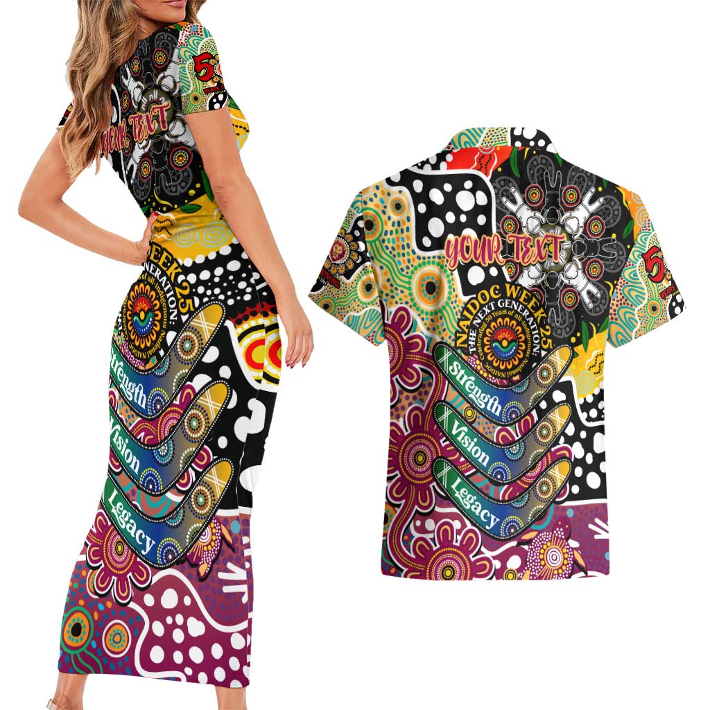 Personalised Lions AFL Celebrating 50 Years of Naidoc Couples Matching Short Sleeve Bodycon Dress and Hawaiian Shirt NAIDOC Week 2025 Aboriginal