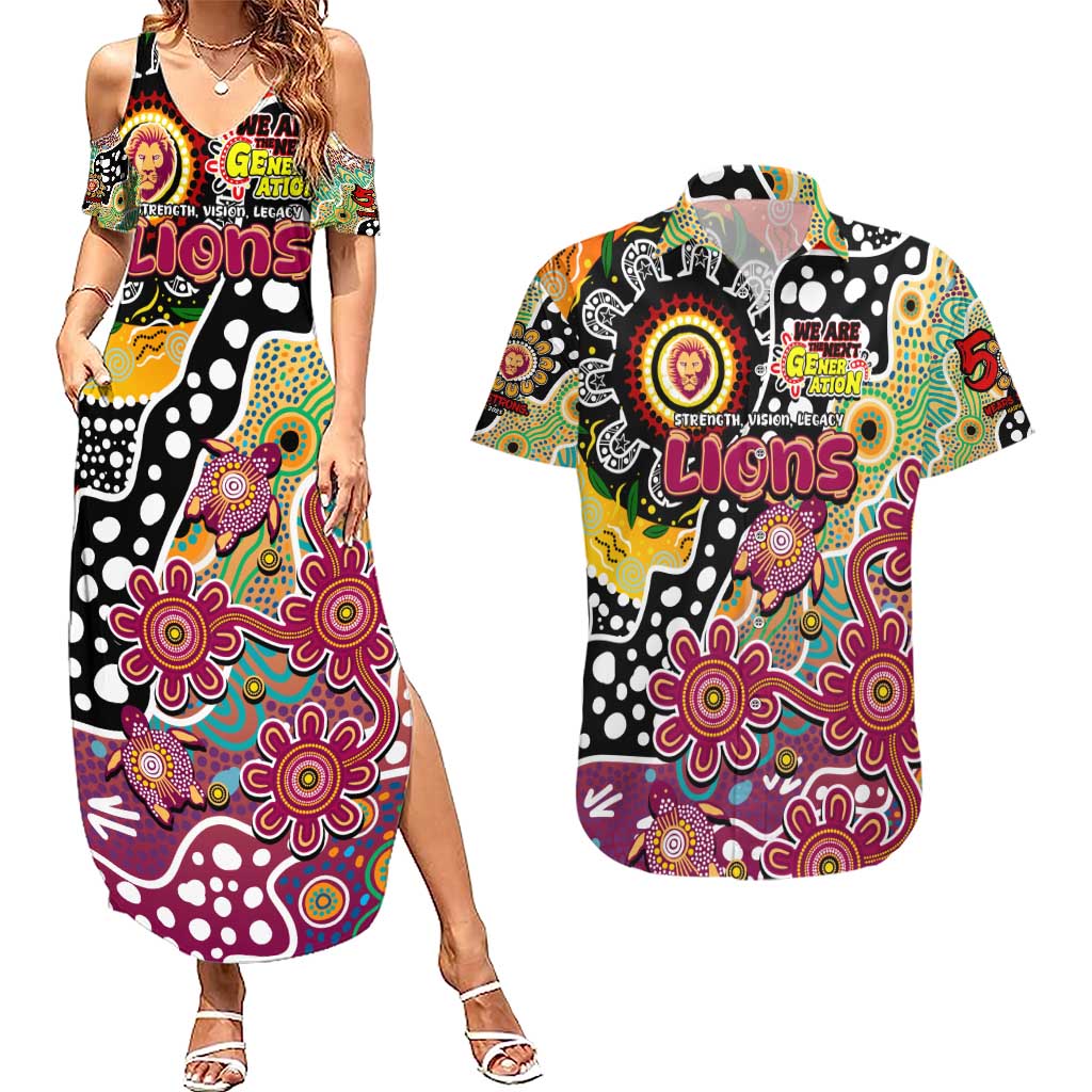 Personalised Lions AFL Celebrating 50 Years of Naidoc Couples Matching Summer Maxi Dress and Hawaiian Shirt NAIDOC Week 2025 Aboriginal