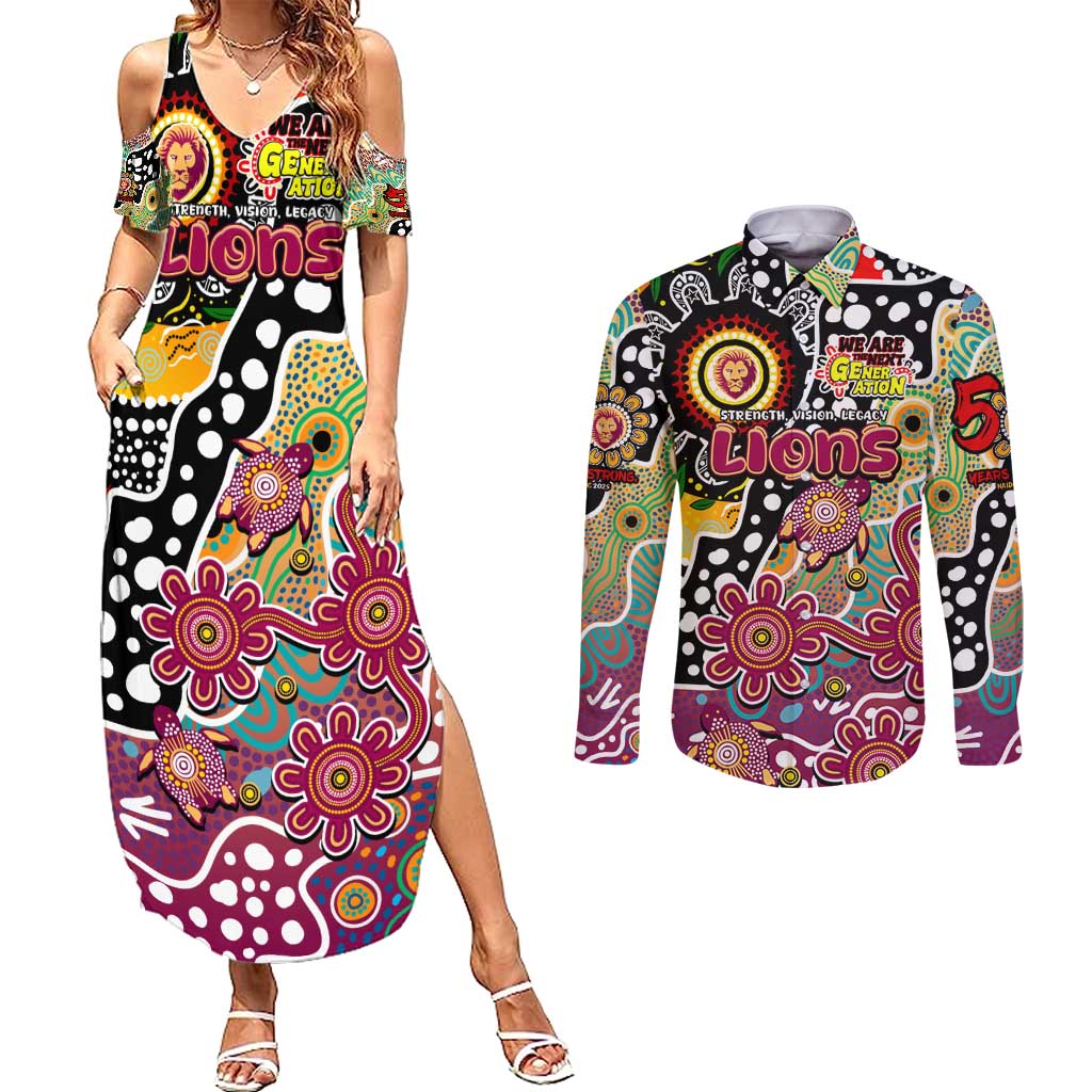 Personalised Lions AFL Celebrating 50 Years of Naidoc Couples Matching Summer Maxi Dress and Long Sleeve Button Shirt NAIDOC Week 2025 Aboriginal