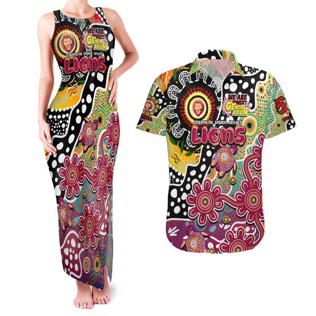Personalised Lions AFL Celebrating 50 Years of Naidoc Couples Matching Tank Maxi Dress and Hawaiian Shirt NAIDOC Week 2025 Aboriginal