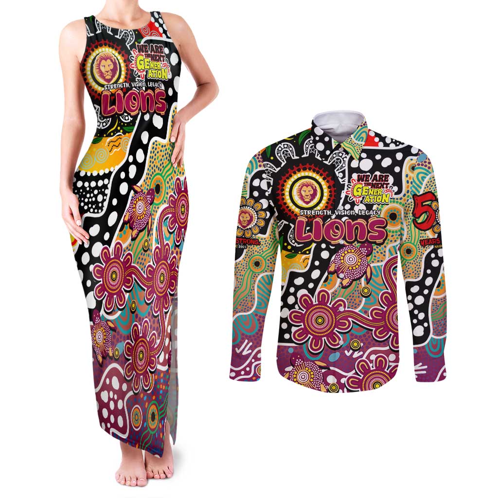 Personalised Lions AFL Celebrating 50 Years of Naidoc Couples Matching Tank Maxi Dress and Long Sleeve Button Shirt NAIDOC Week 2025 Aboriginal