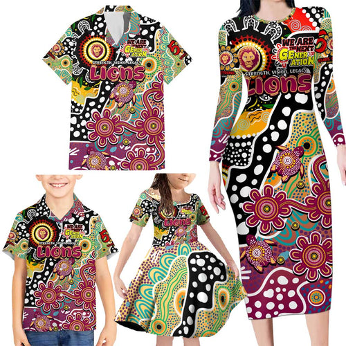 Personalised Lions AFL Celebrating 50 Years of Naidoc Family Matching Long Sleeve Bodycon Dress and Hawaiian Shirt NAIDOC Week 2025 Aboriginal