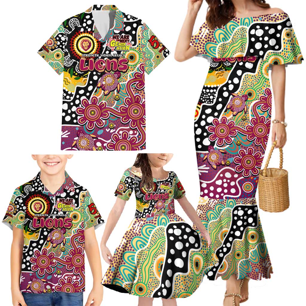 Personalised Lions AFL Celebrating 50 Years of Naidoc Family Matching Mermaid Dress and Hawaiian Shirt NAIDOC Week 2025 Aboriginal
