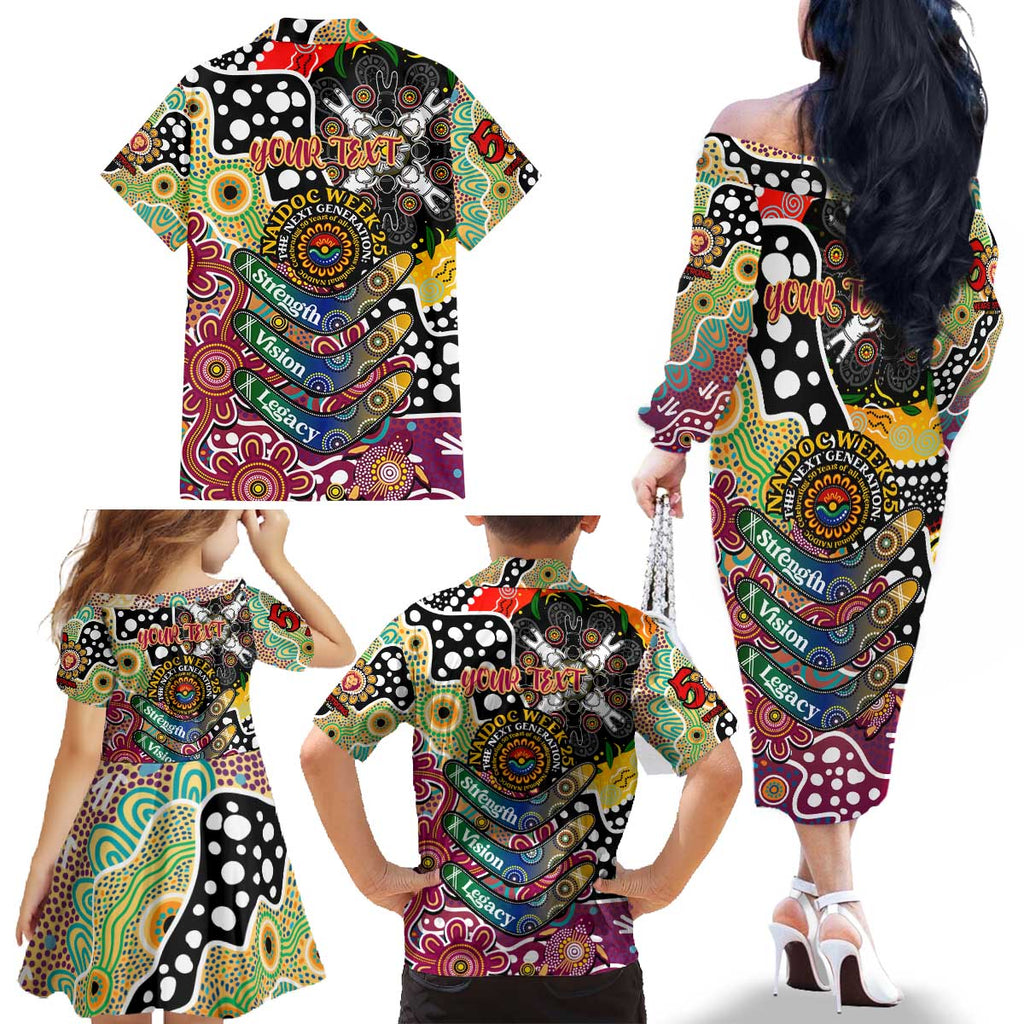 Personalised Lions AFL Celebrating 50 Years of Naidoc Family Matching Off The Shoulder Long Sleeve Dress and Hawaiian Shirt NAIDOC Week 2025 Aboriginal