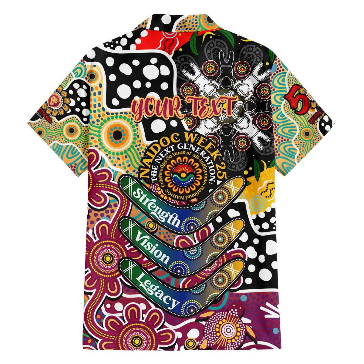 Personalised Lions AFL Celebrating 50 Years of Naidoc Family Matching Off The Shoulder Long Sleeve Dress and Hawaiian Shirt NAIDOC Week 2025 Aboriginal