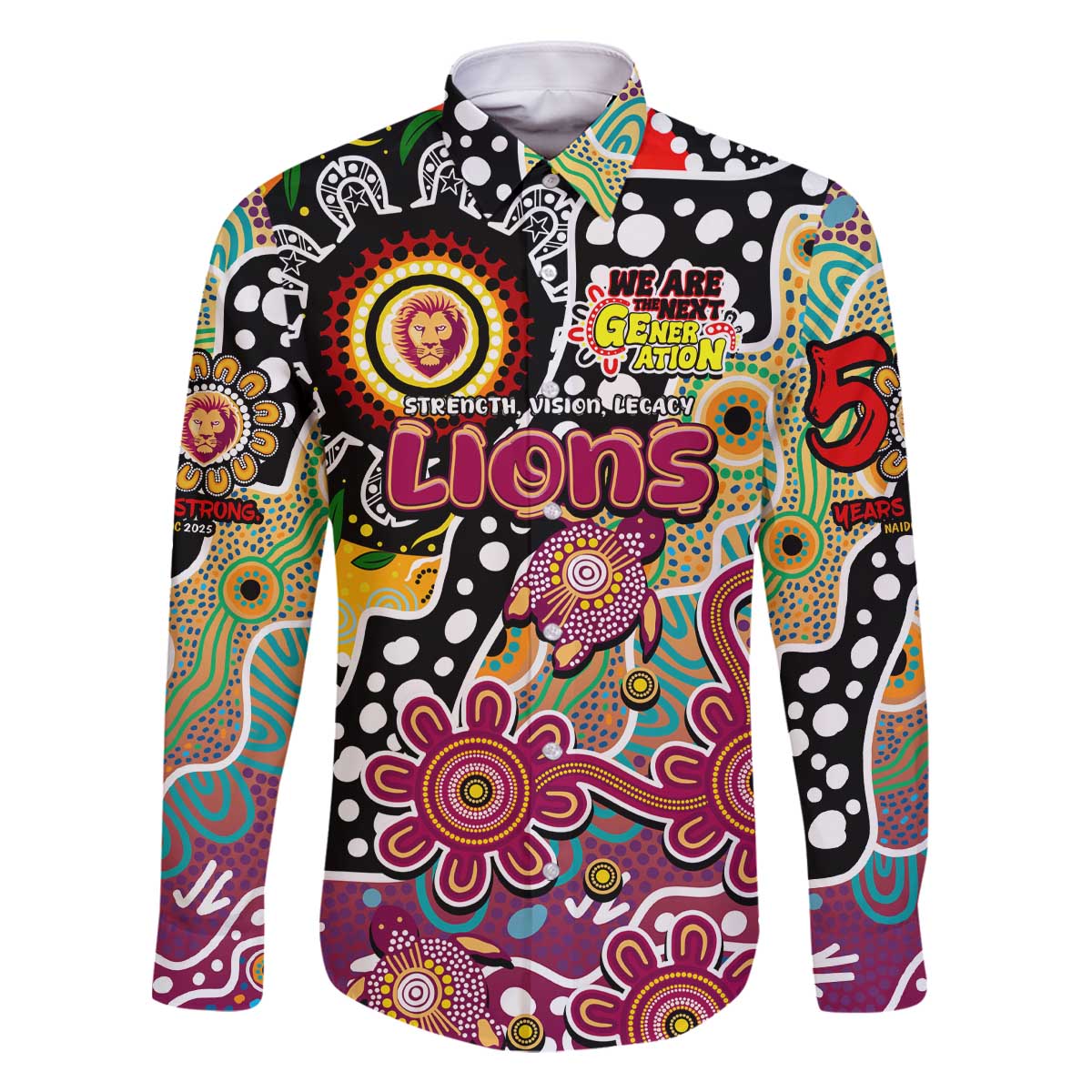 Personalised Lions AFL Celebrating 50 Years of Naidoc Family Matching Off The Shoulder Long Sleeve Dress and Hawaiian Shirt NAIDOC Week 2025 Aboriginal