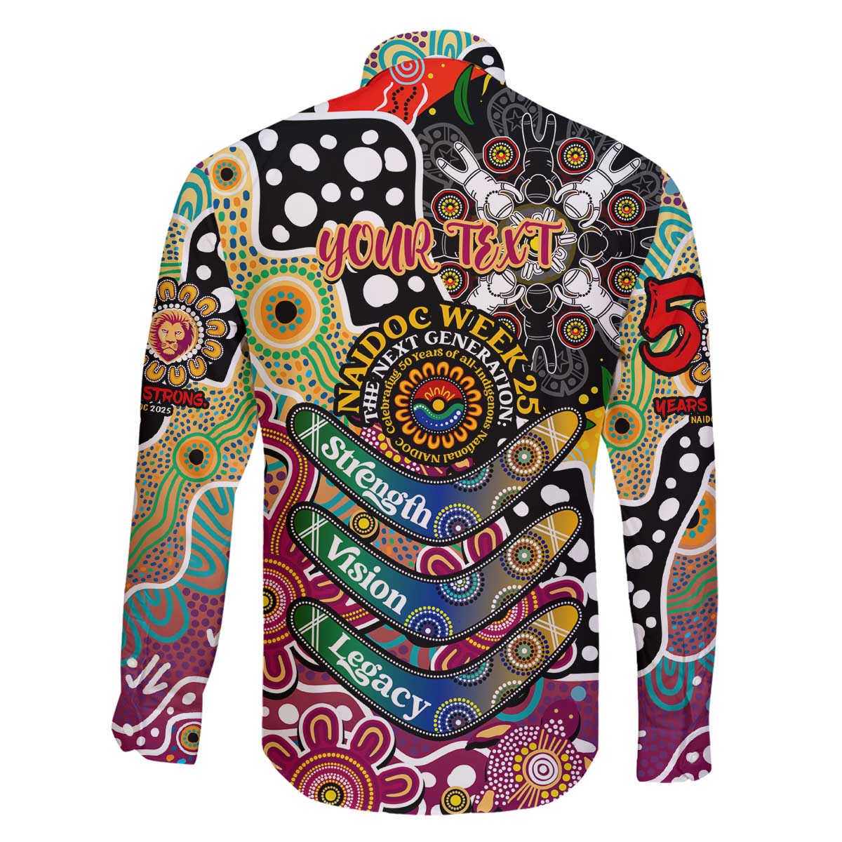 Personalised Lions AFL Celebrating 50 Years of Naidoc Family Matching Off The Shoulder Long Sleeve Dress and Hawaiian Shirt NAIDOC Week 2025 Aboriginal